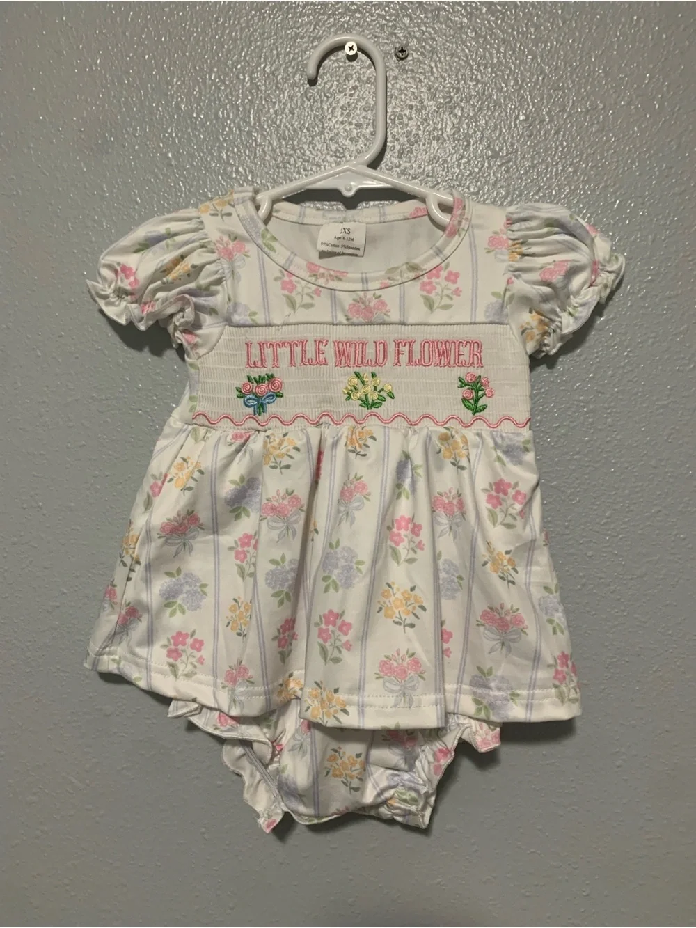 Little Wild Flower Floral Baby Dress Set - White with Pink, Yellow, Lavender